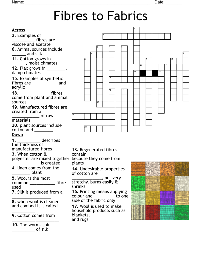 Fibres to Fabrics Crossword
