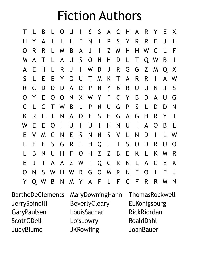 Fiction Authors Word Search