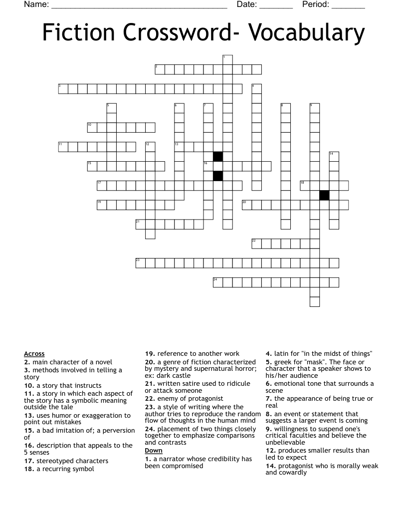Fiction Crossword- Vocabulary