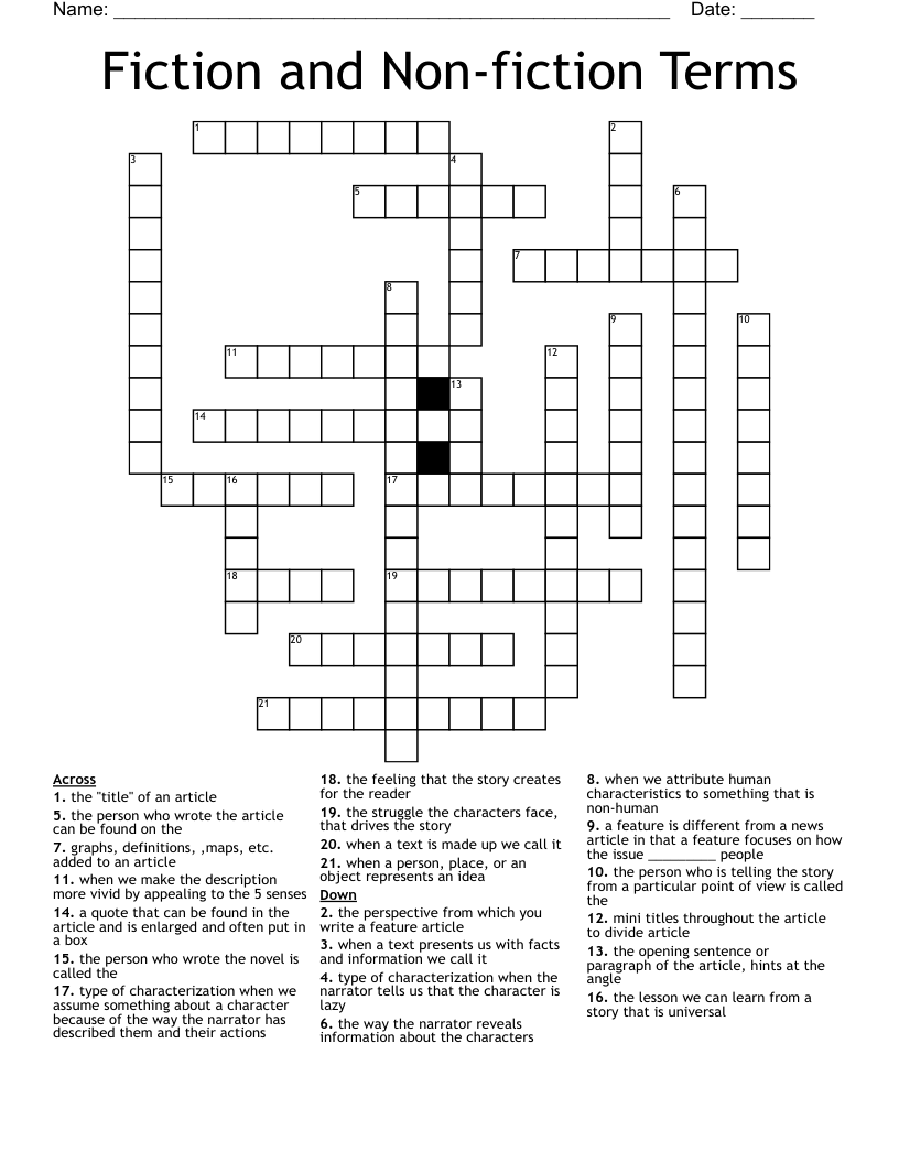 Fiction and Non-fiction Terms  Crossword