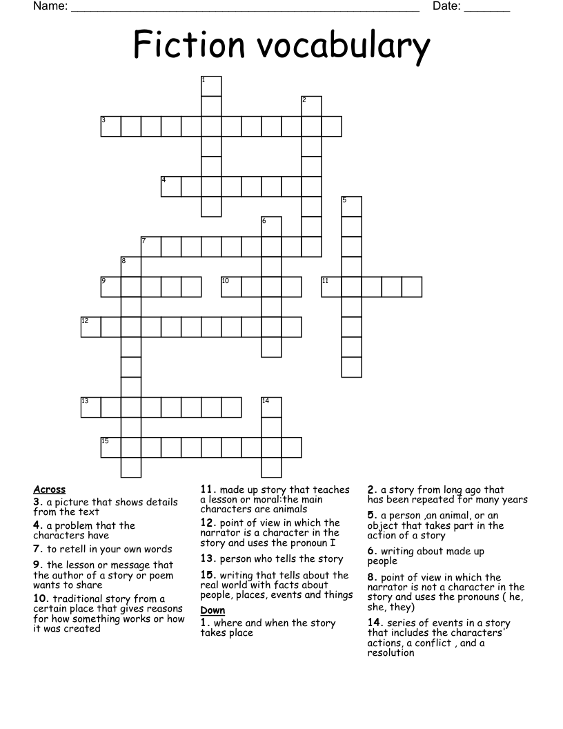 Fiction vocabulary  Crossword