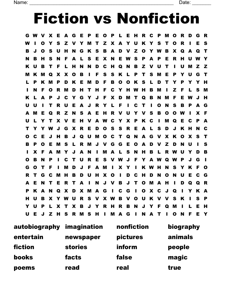 Fiction vs Nonfiction Word Search