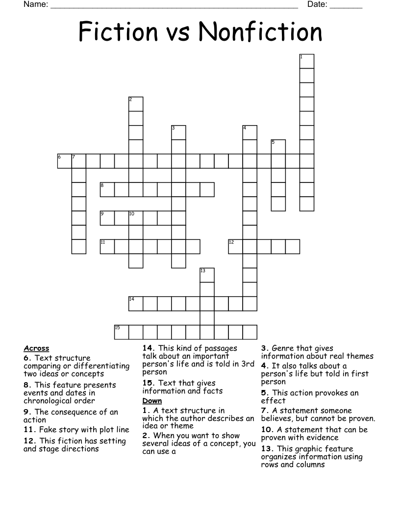 Fiction vs Nonfiction Crossword