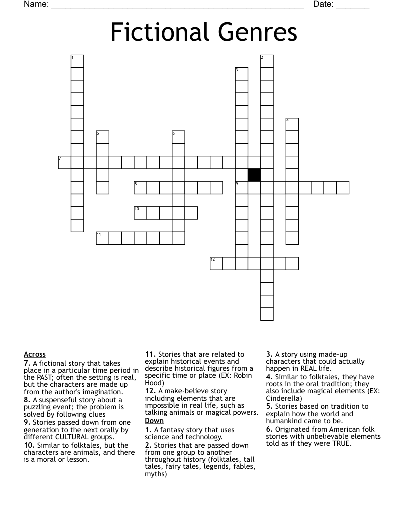 Fictional Genres Crossword