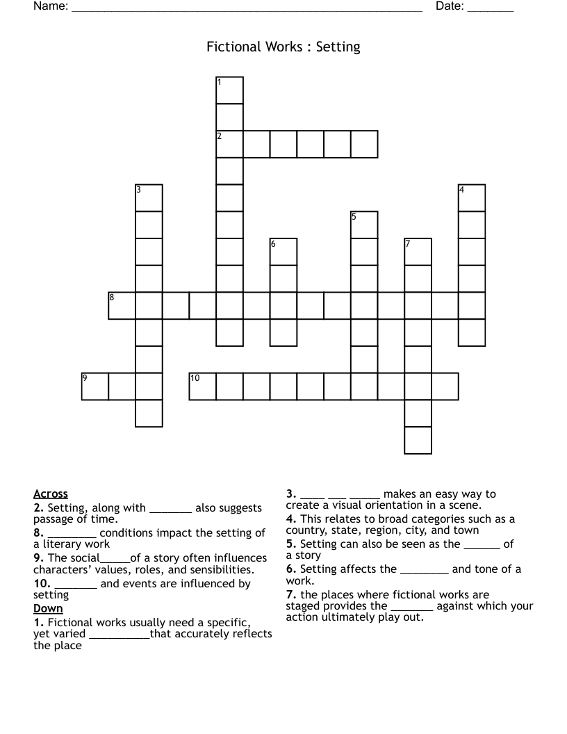 Fictional Works : Setting                                                                       Crossword