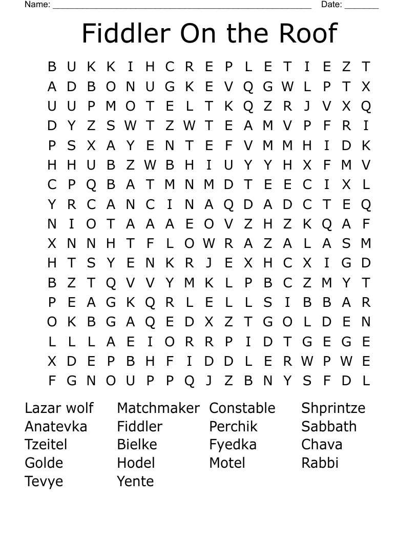 Fiddler On the Roof Word Search