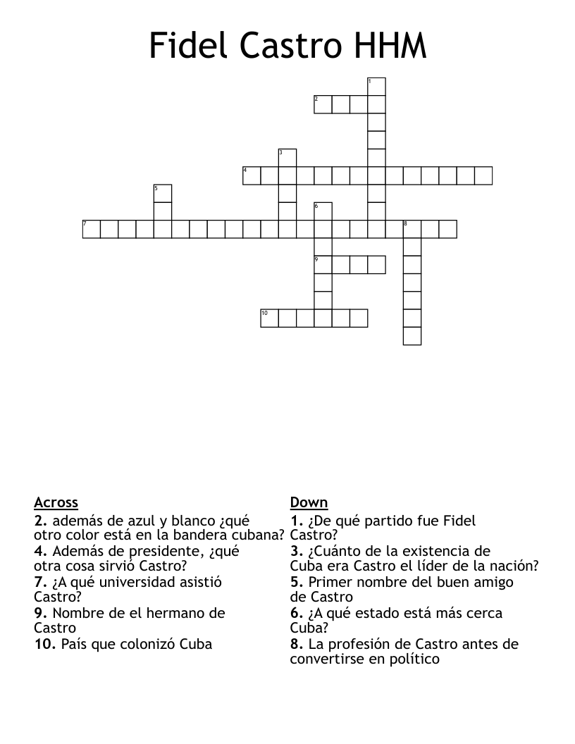 Fidel Castro HHM Crossword