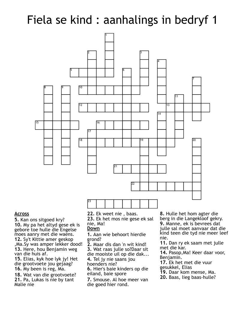 Fiela se kind  : aanhalings in bedryf 1 Crossword