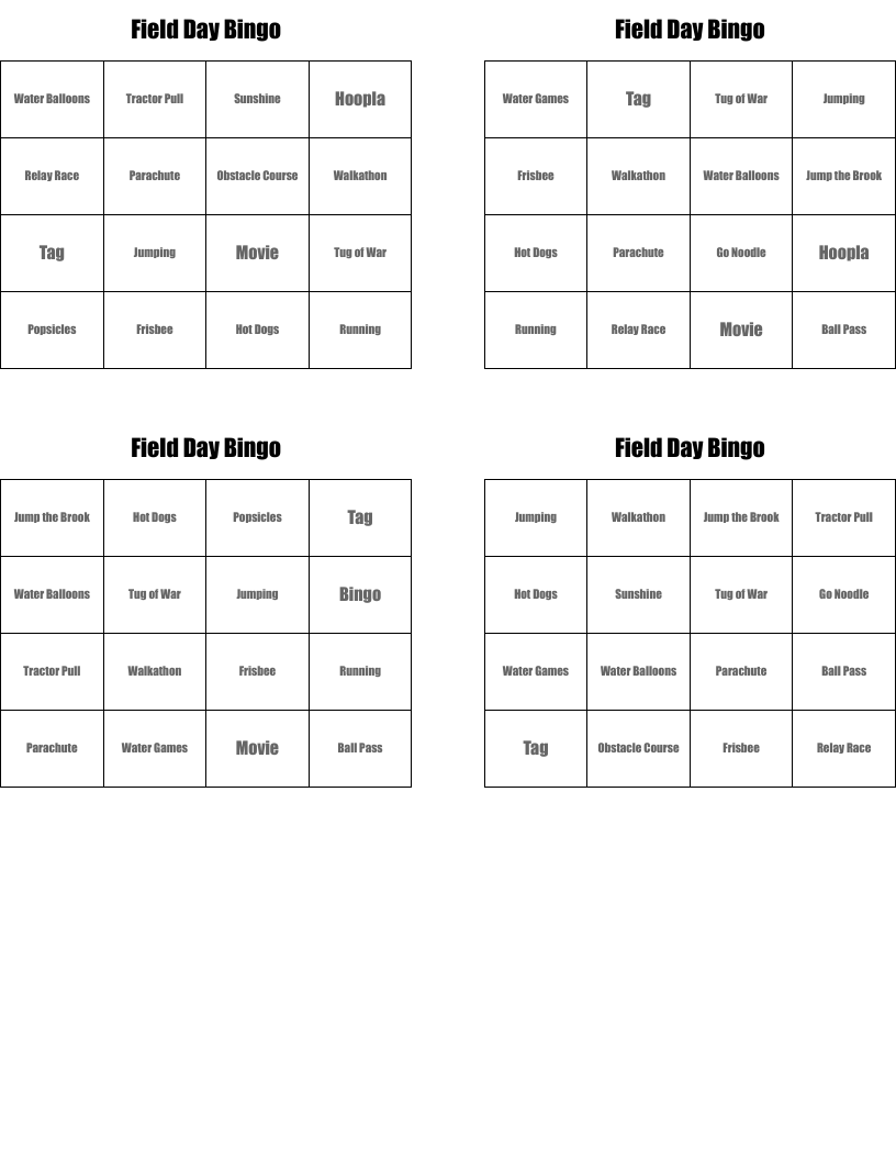 Field Day Bingo