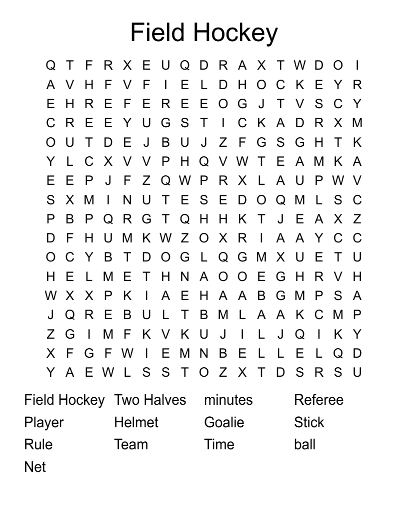 Field Hockey Word Search