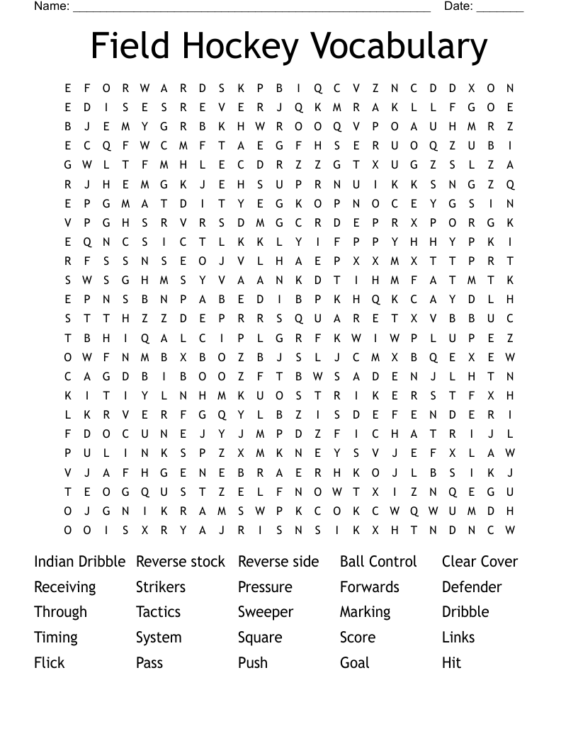 Field Hockey Vocabulary Word Search