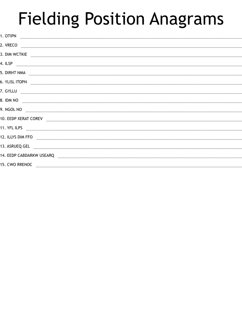 Fielding Position Anagrams  Word Scramble