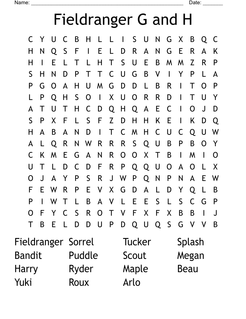 Fieldranger G and H Word Search