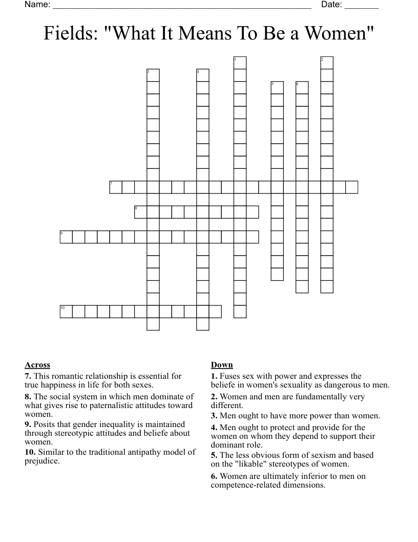 Fields: "What It Means To Be a Women" Crossword