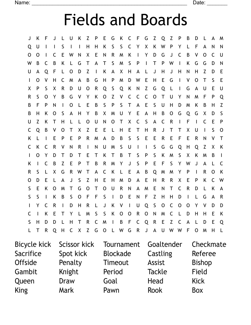 Fields and Boards Word Search