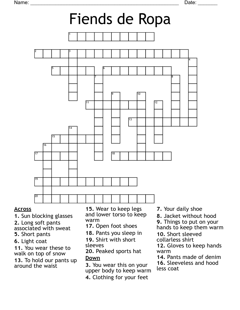 Fiends de Ropa Crossword