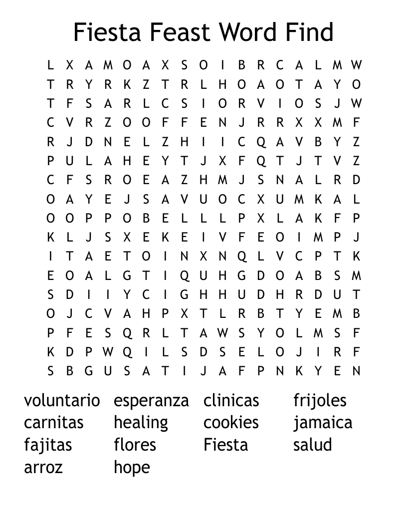 Fiesta Feast Word Find Word Search