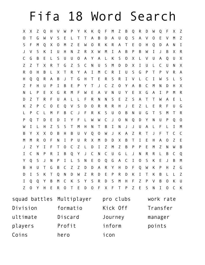 Fifa 18 Word Search