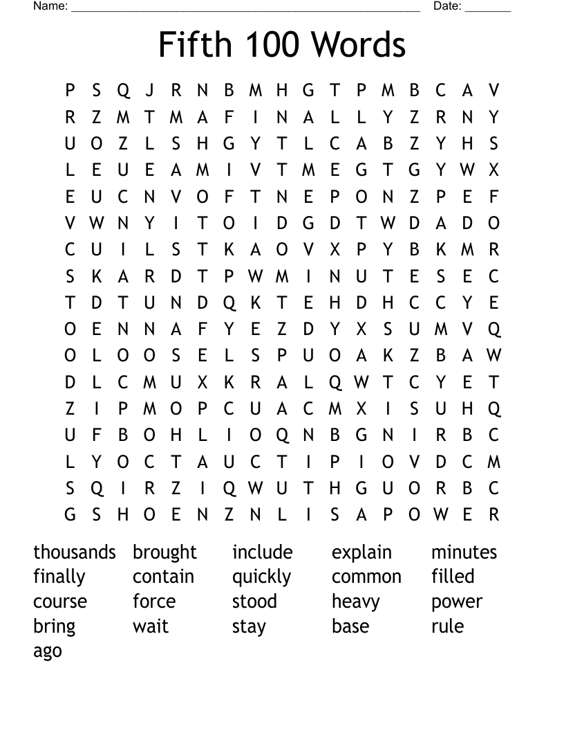 Fifth 100 Words Word Search