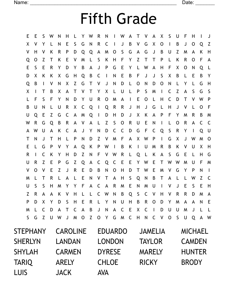 Fifth Grade Word Search