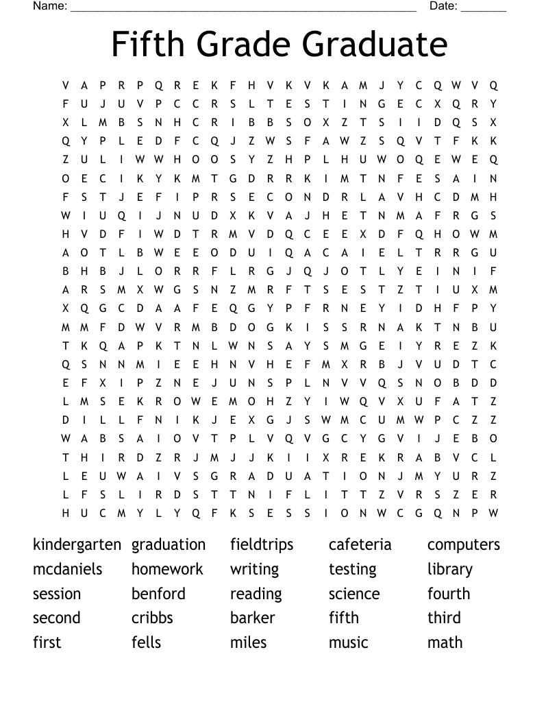 Fifth Grade Graduate Word Search