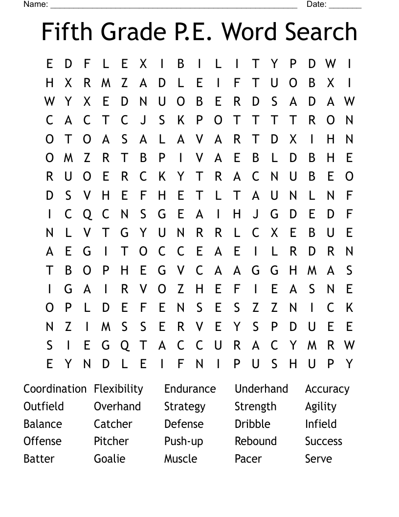 Fifth Grade P.E. Word Search