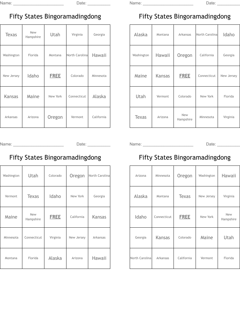 Fifty States Bingoramadingdong