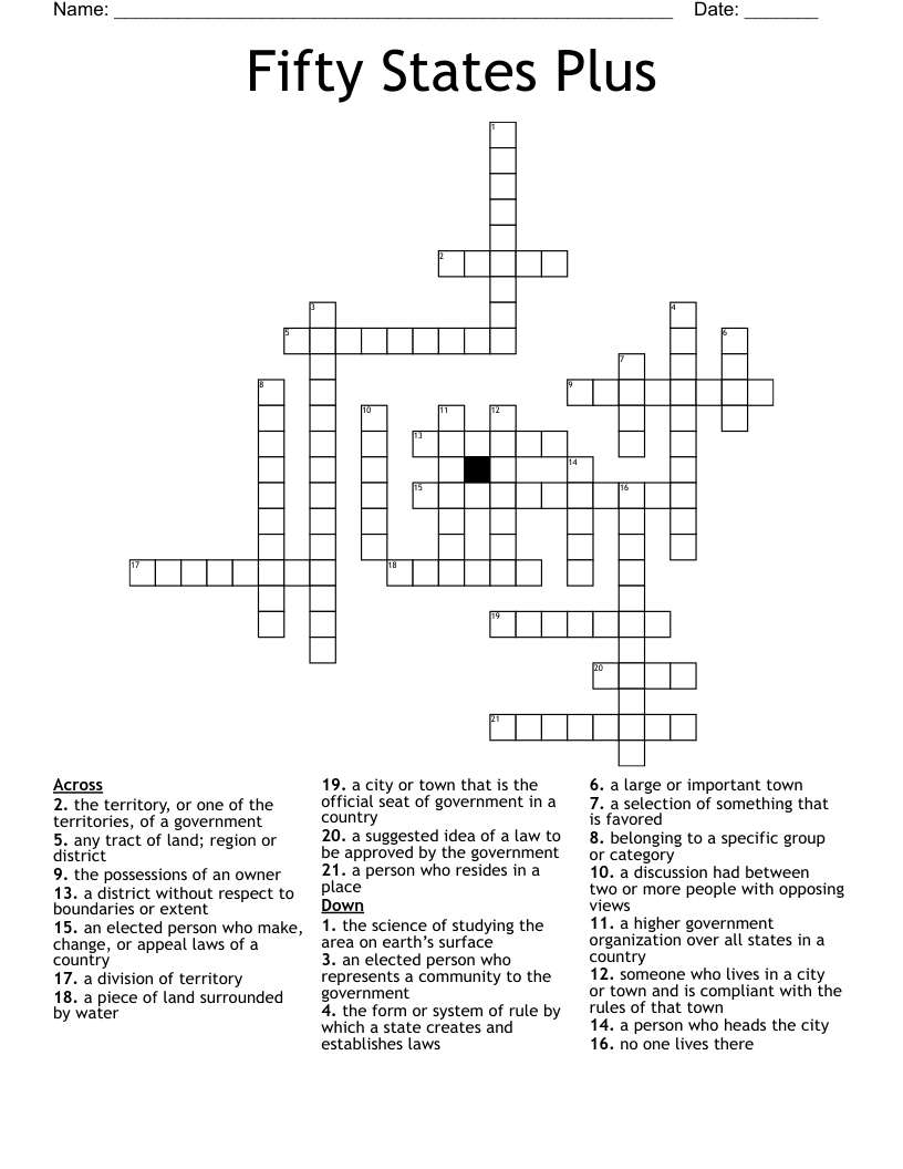 Fifty States Plus Crossword