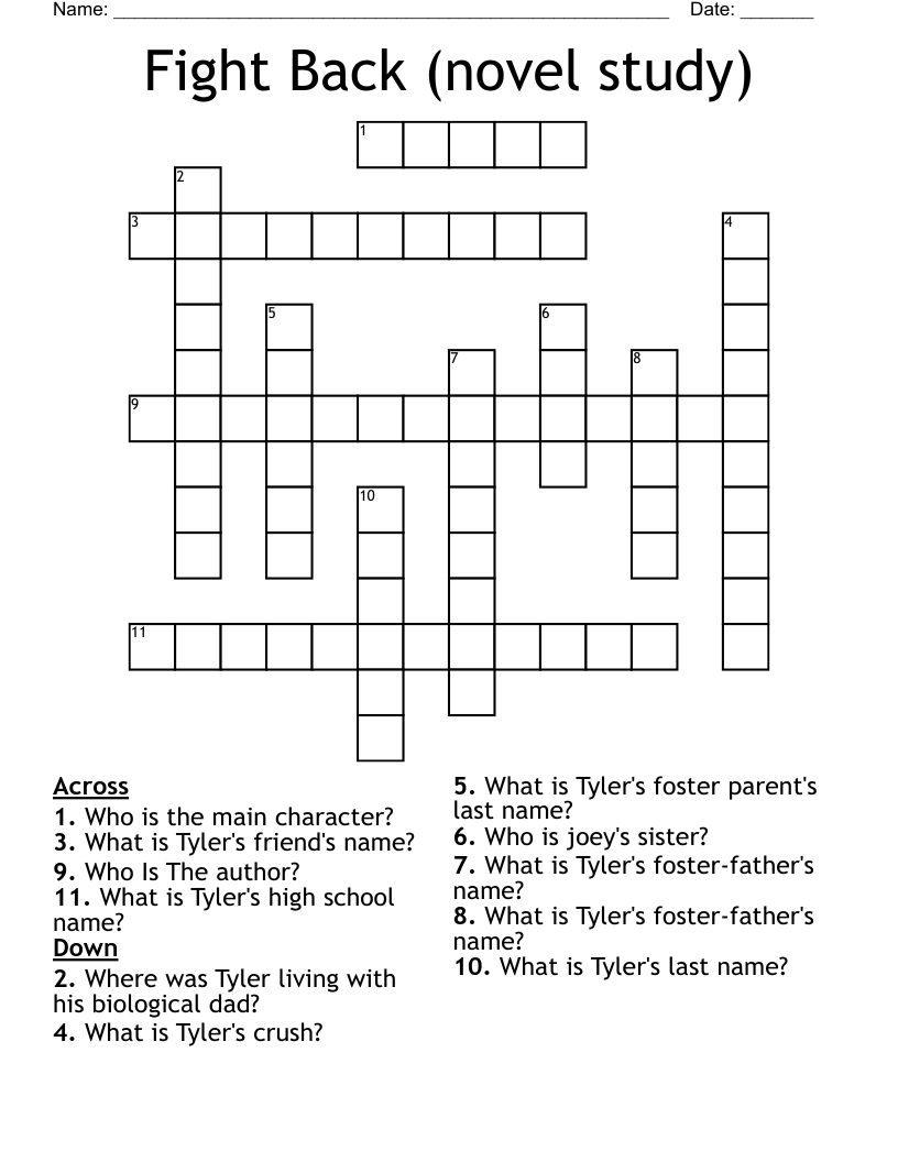 Fight Back (novel study) Crossword