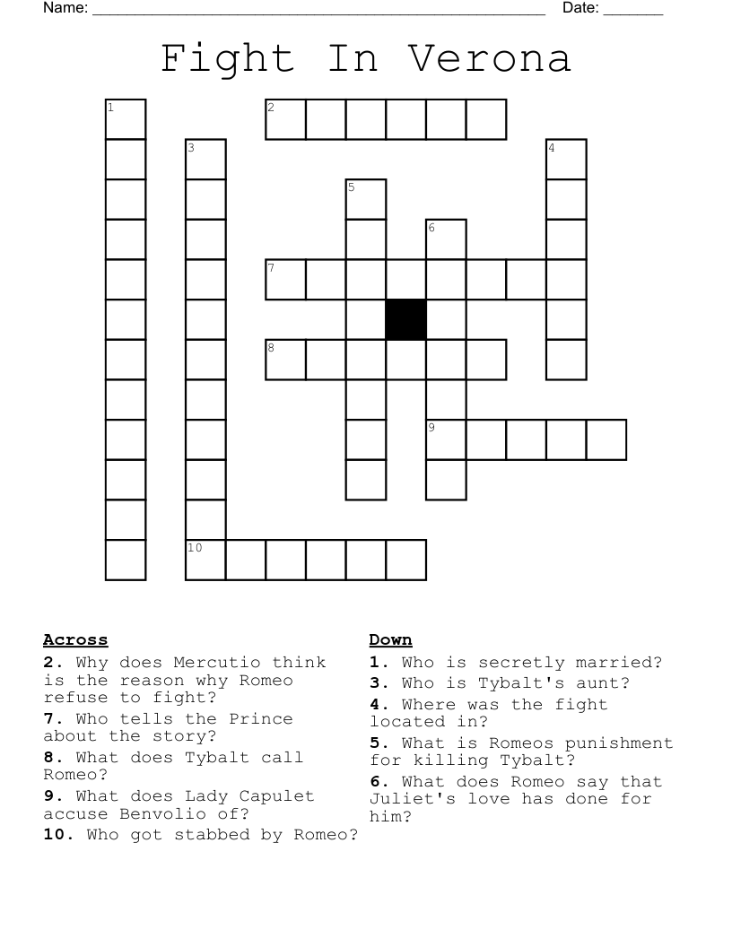 Fight In Verona  Crossword
