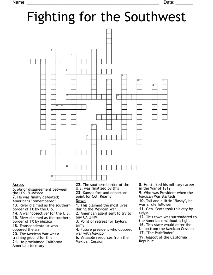 Fighting for the Southwest Crossword