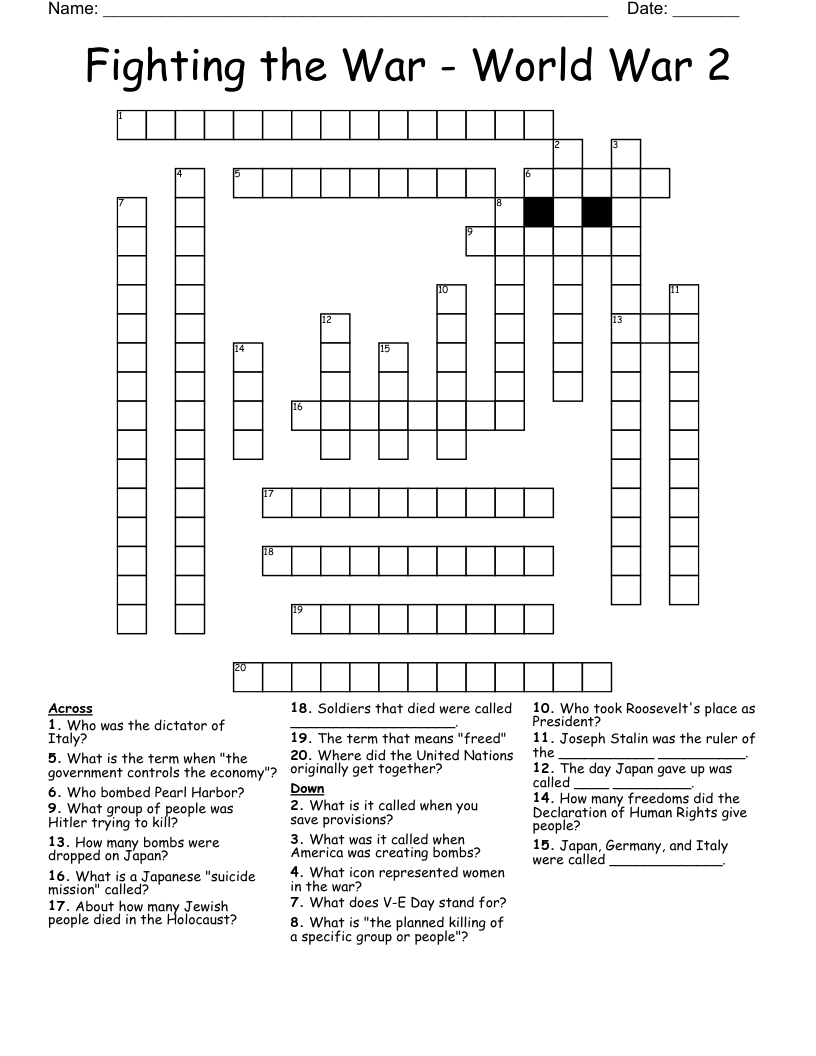 Fighting the War - World War 2 Crossword