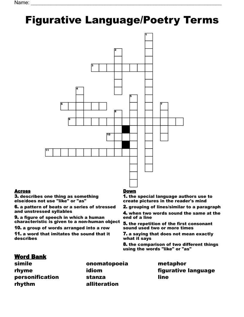 Figurative Language/Poetry Terms Crossword