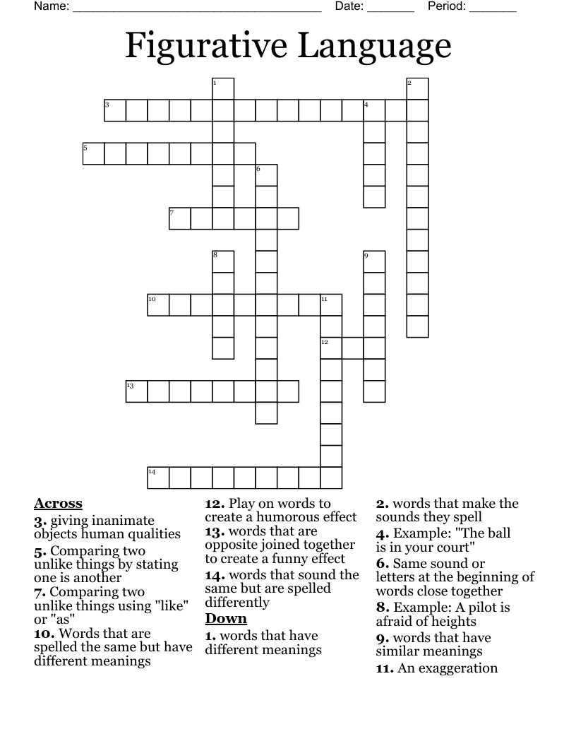 Figurative Language Crossword