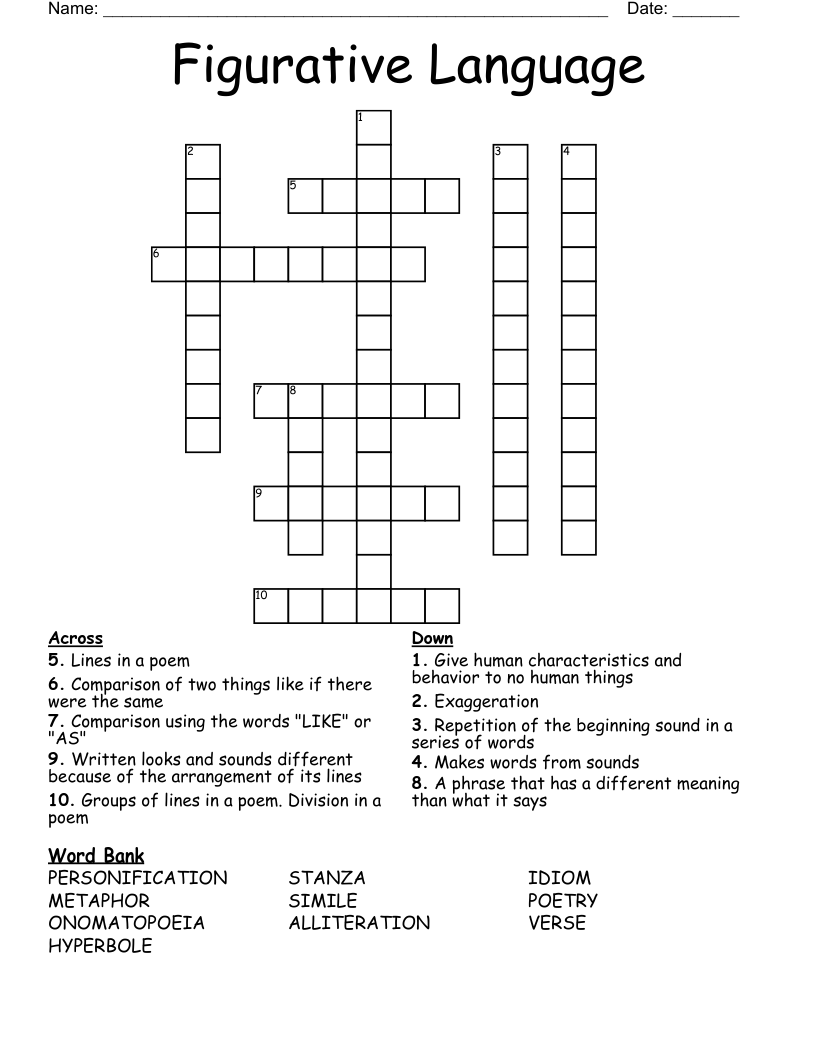 Figurative Language Crossword