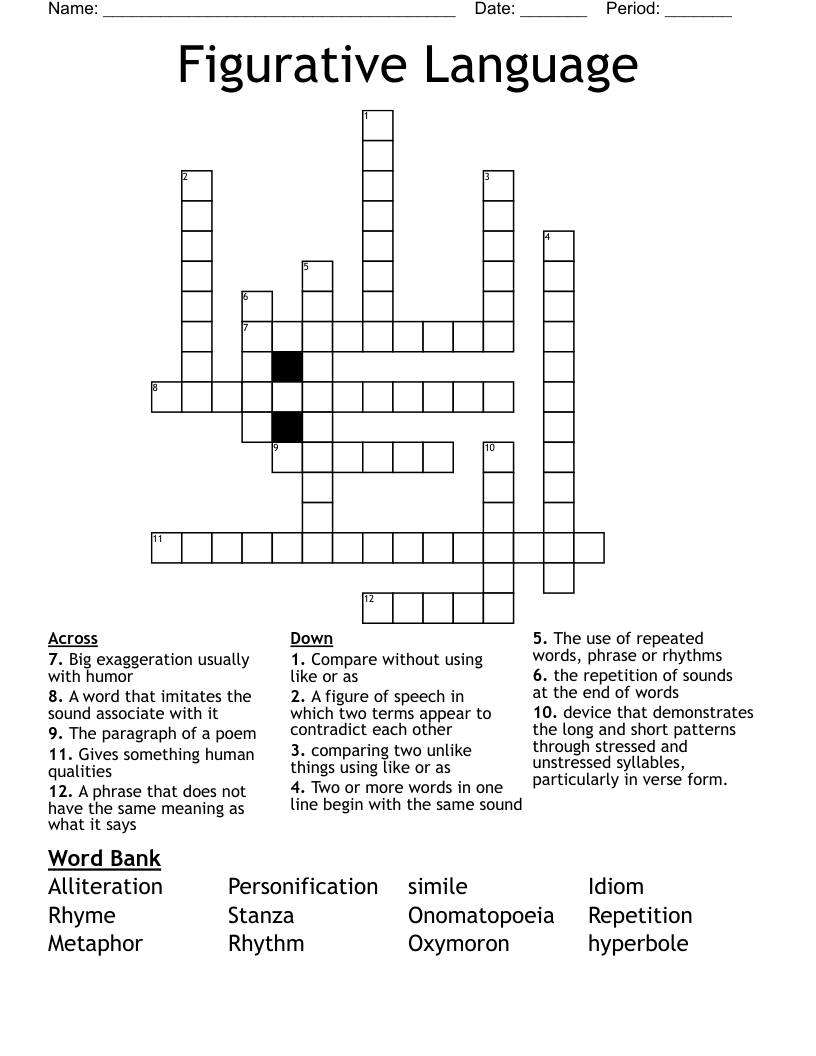 Figurative Language Crossword