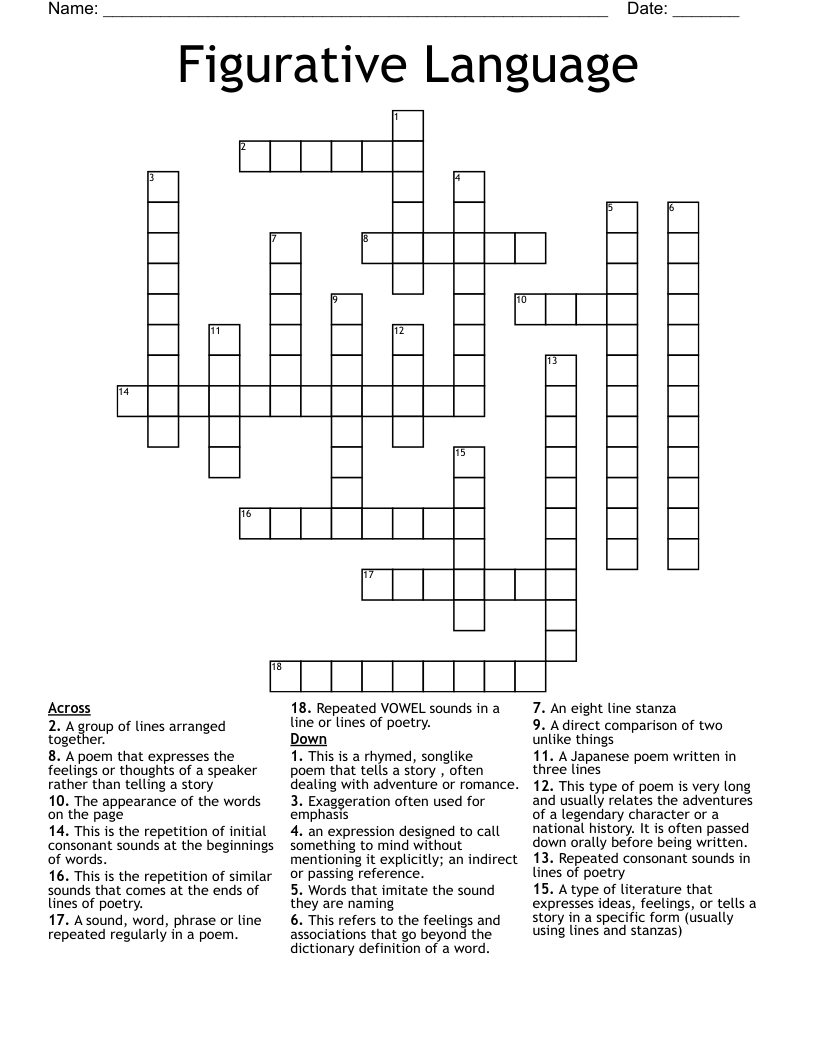 Figurative Language Crossword