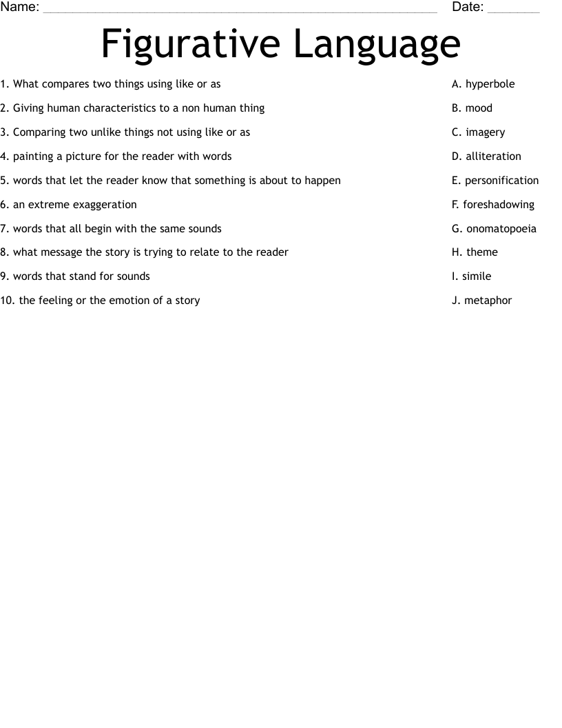 Figurative Language Worksheet