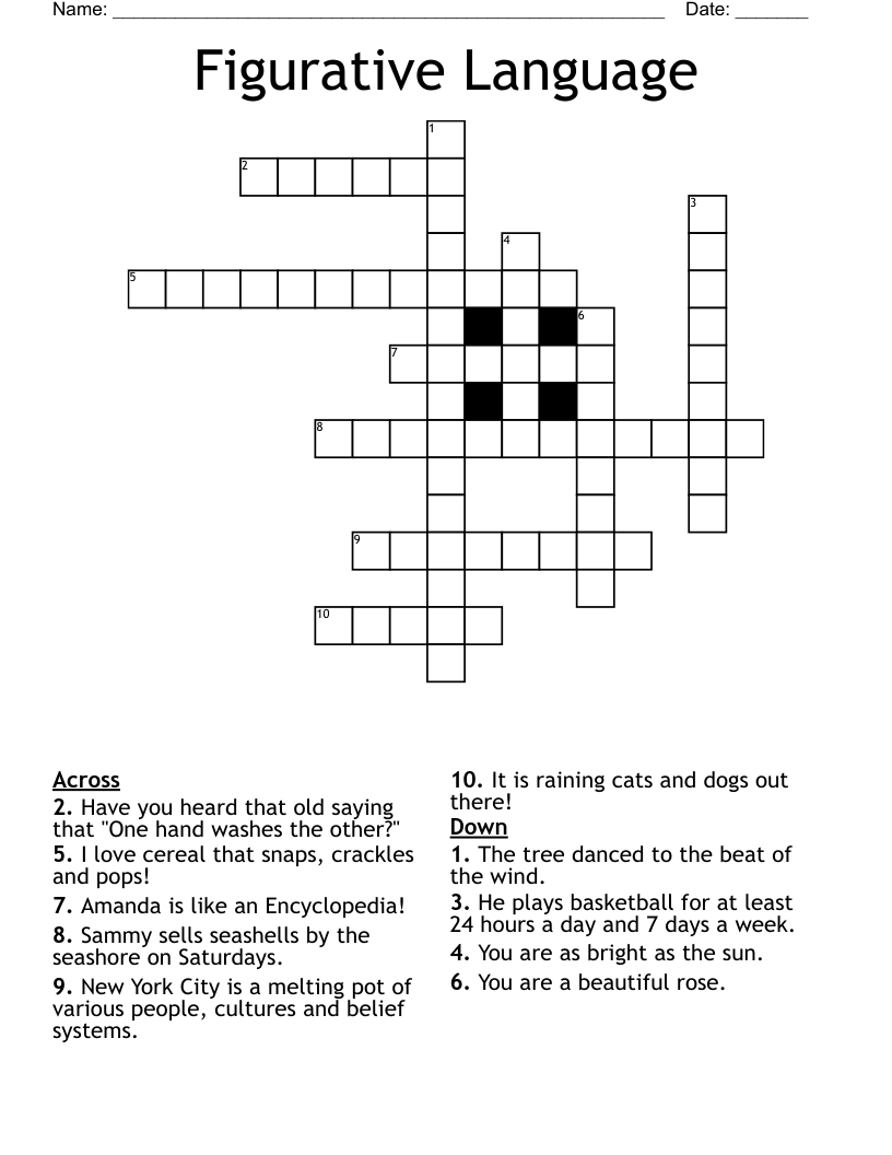 Figurative Language Crossword