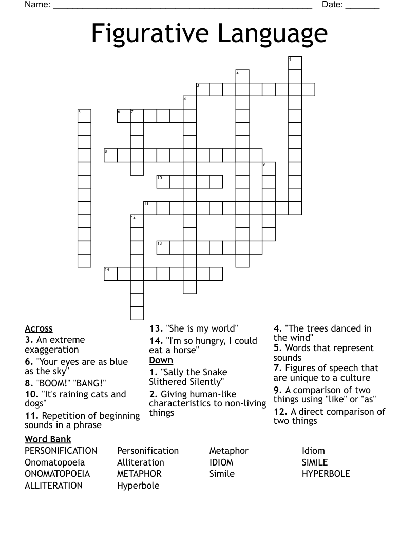 Figurative Language Crossword