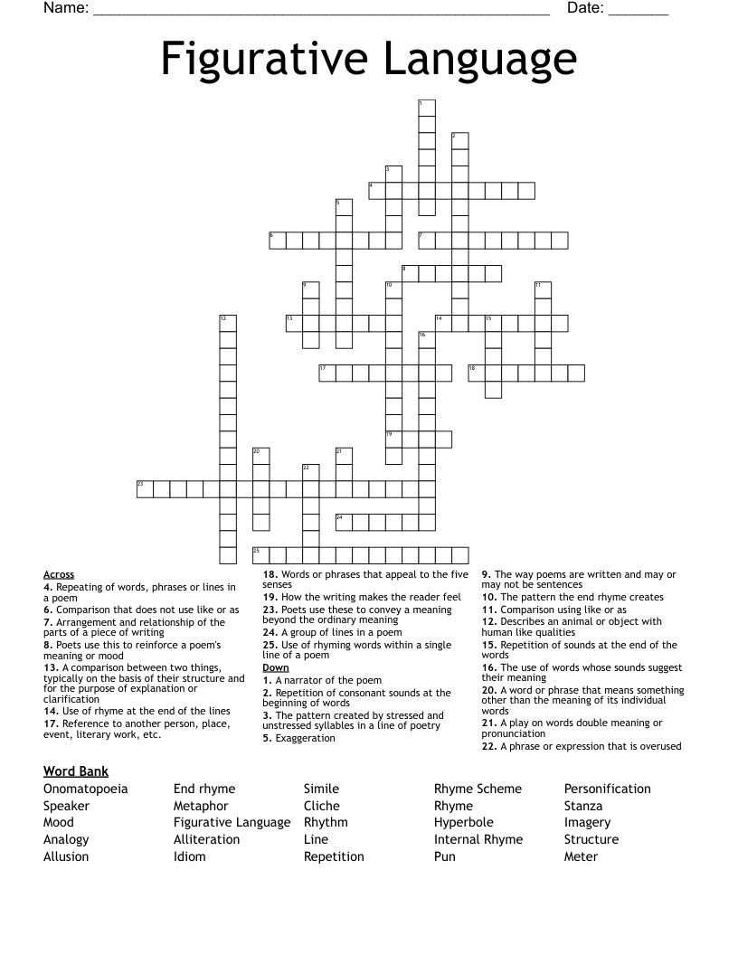 Figurative Language Crossword