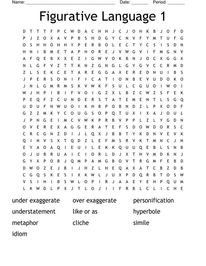 Figurative Language 1 Word Search