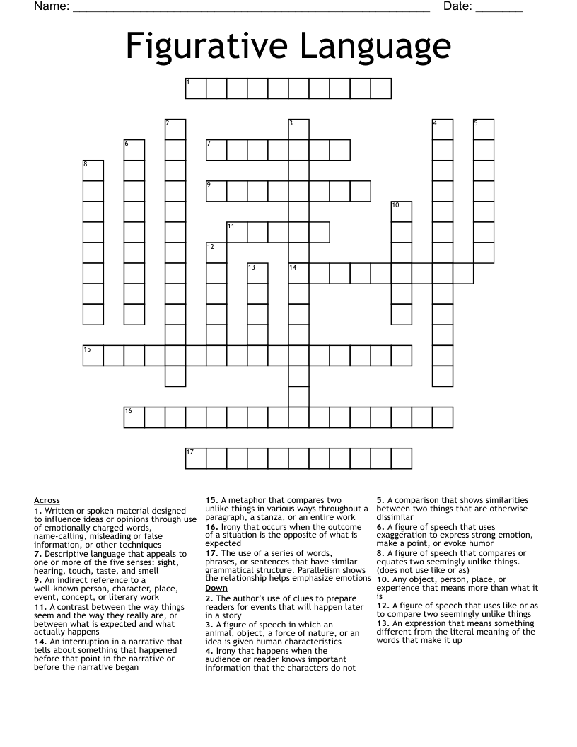 Figurative Language Crossword