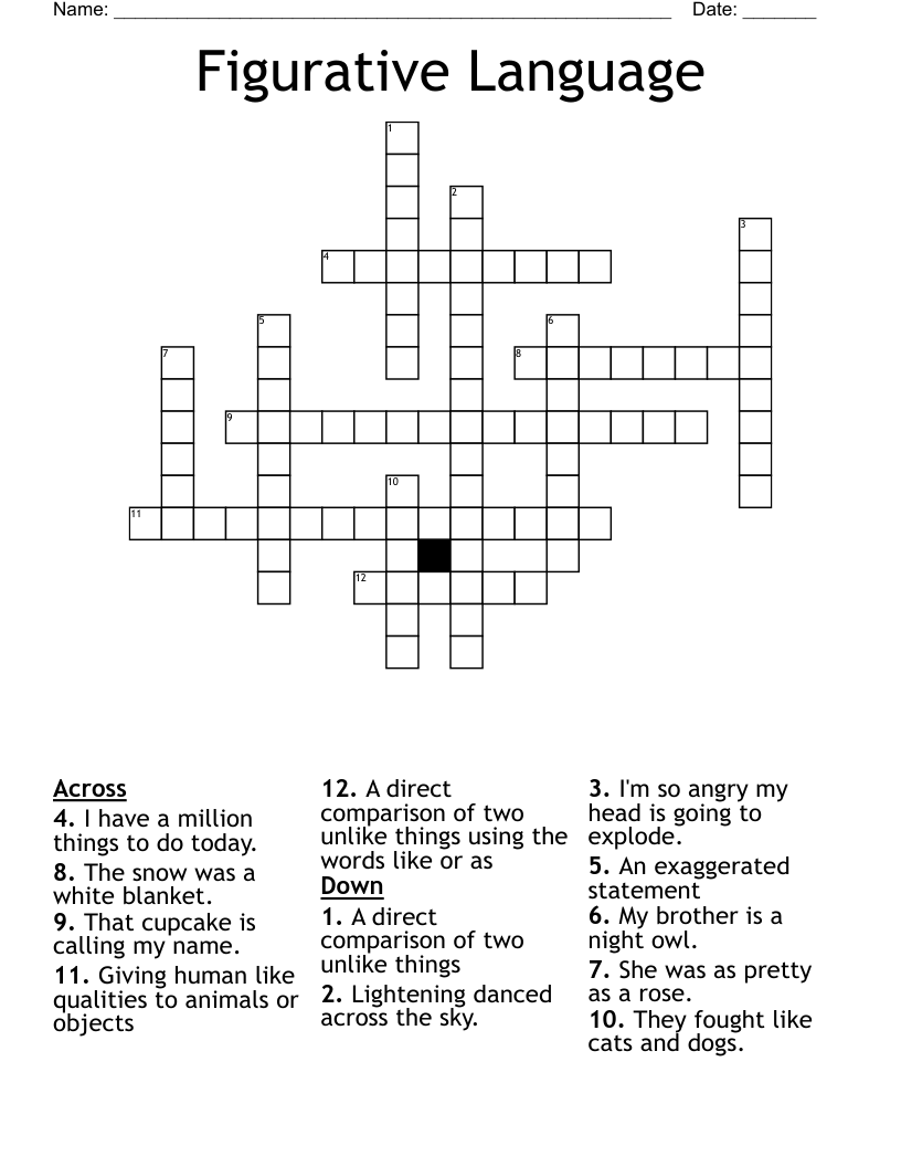 Figurative Language Crossword