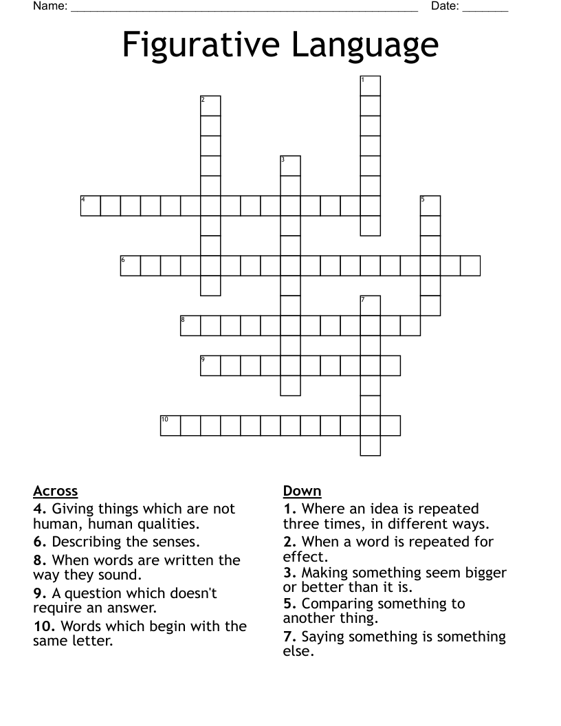 Figurative Language Crossword