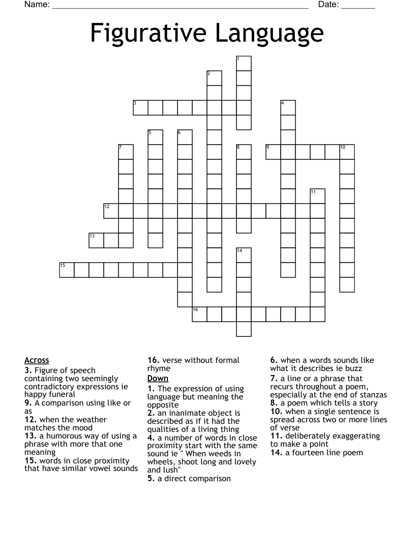 Figurative Language Crossword
