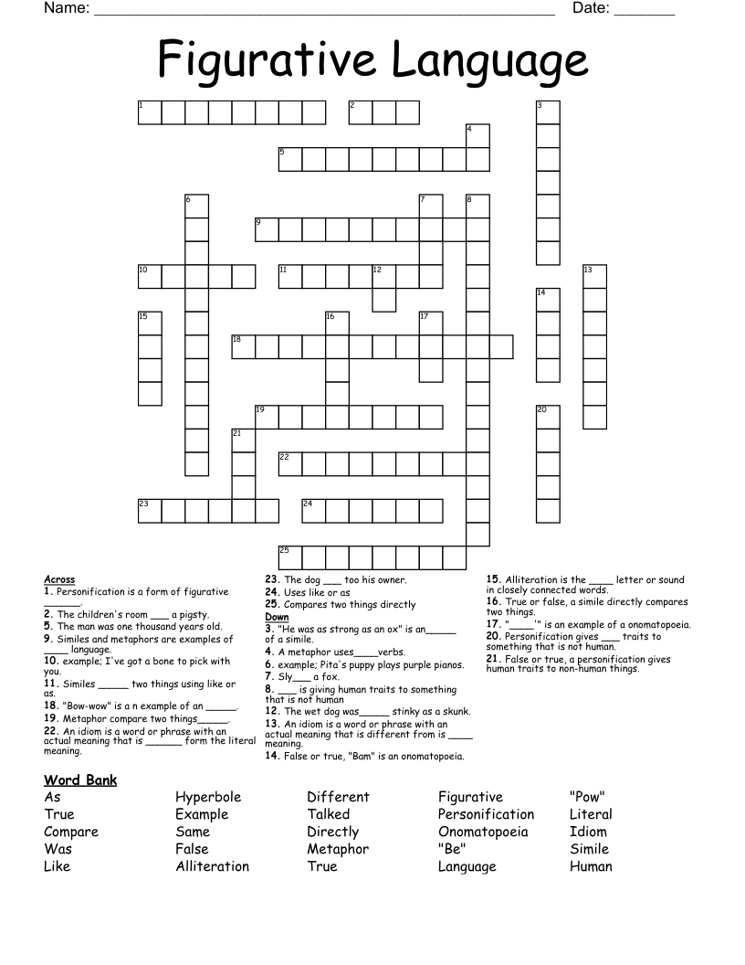 Figurative Language Crossword