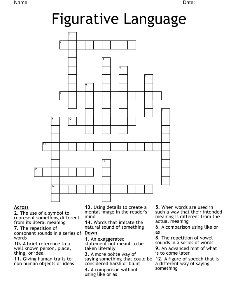 Figurative Language Crossword