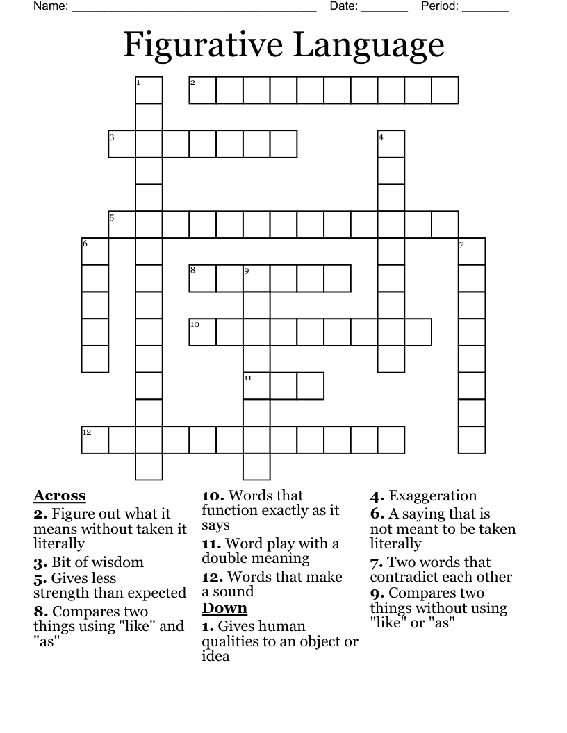 Figurative Language Crossword