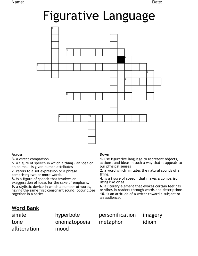 Figurative Language Crossword